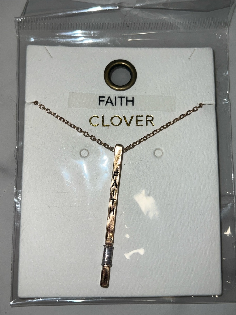 Clover Rose Gold 'FAITH' Vertical Bar Necklace